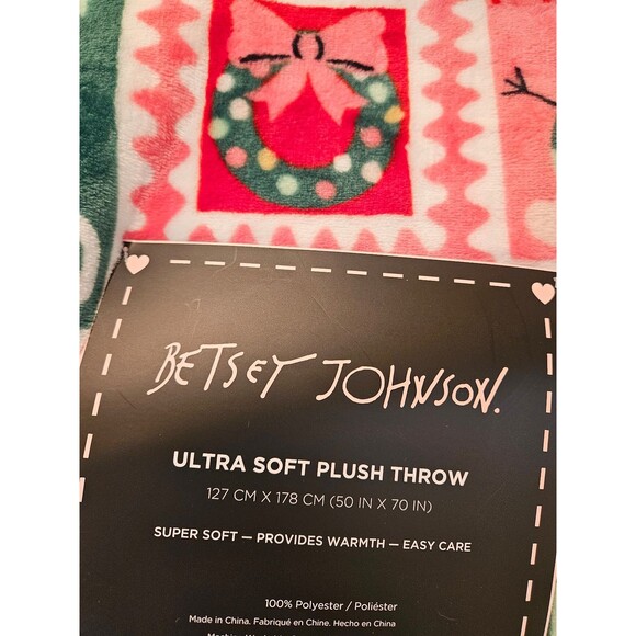 Betsey Johnson Christmas Blanket Ultra Soft Plush Throw Snowman Candy Canes New - Picture 2 of 7